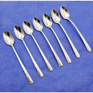 Set of 7 Oneida Oceanic Iced Teaspoon Stainless Flatware Vtg